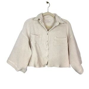 Myrah Penaloza Nidra Shirt Top Womens Cream Moonlight Waffle Knit Button Down